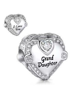 Silver Heart Charm "Grand Daughter" with Crystal Accent